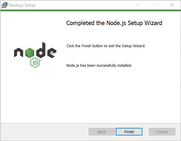 Node.jsのインストールが完了した画面